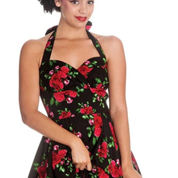 XLarge NWT Hell Bunny Cannes Retro Gothic Floral Rose Halter Dress Hot Topic - Picture 3 of 9
